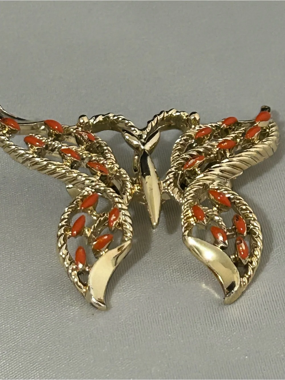 Vintage Gold-Tone Butterfly Brooch with Orange Accents by Gerry
